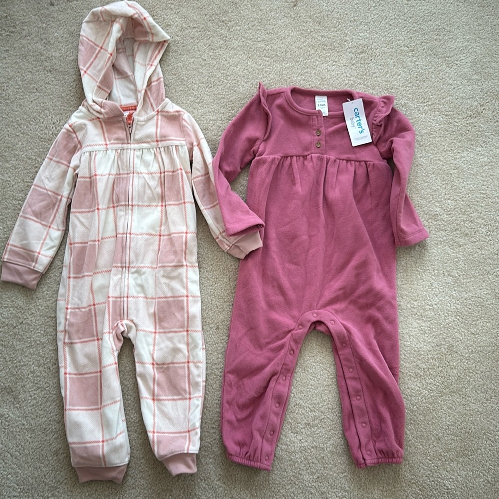 Girls 24 month new nwt matching set soft warm fleece hood heart plaid multiples